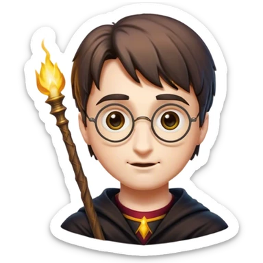 Cinematic Realistic Harry Potter Pop Culture Emoji, featuring a mystical, enchanted portrayal inspired by the iconic wizard rendered with lifelike magical details and dynamic lighting. sticker