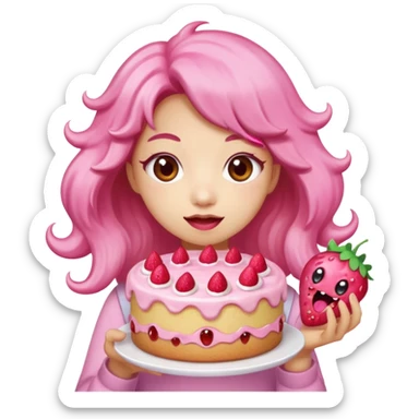 kawaii  woman holding pink runny gooey strawberry jam monster cake   sticker