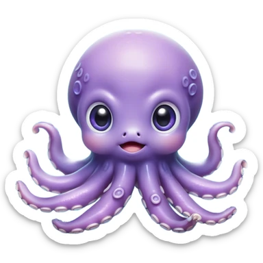 Cinematic Cute Shy Baby Octopus Portrait Emoji, Tentacles tucked slightly inward in an adorably bashful pose, featuring a softly glowing, round light blue-purple body with enormous, soulful eyes peering out timidly, Simplified yet irresistibly adorable features, highly detailed, glowing with a delicate, soothing marine radiance, high shine, quiet yet expressive, stylized with an air of gentle mystery, soft glowing outline, capturing the essence of a tiny, shy deep-sea creature that seems as if it could slowly peek out and explore the world with cautious curiosity! sticker