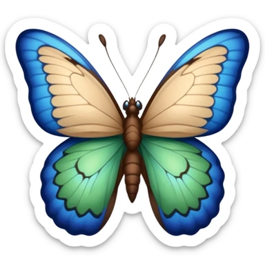 A butterfly with blue edges, green wings, and a brown body  sticker