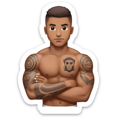 Brownskin man with muscles and arm tattoo low haircut sticker