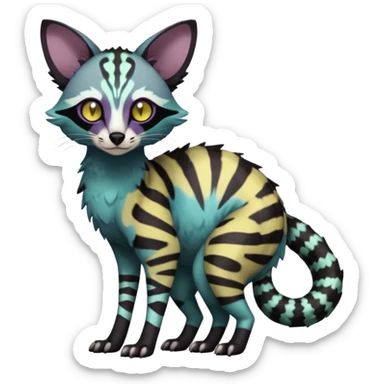 Rare warm-colored lush exotic edgy epic aesthetic gloomy spooky dark modern colorful cyber-Genet-Trico-species-Fakemon-hybrid-creature, with beautiful intricate markings, full body sticker