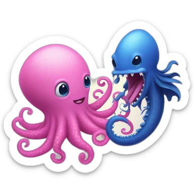 an adorable blue kraken fighting another pink kraken  adorable sticker