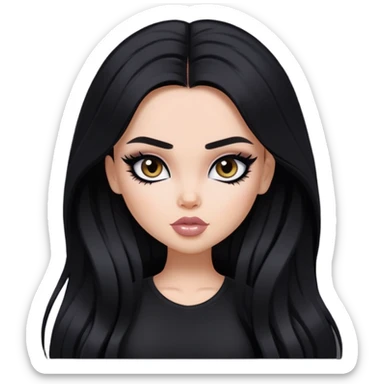 pretty bratz baddie, jet-black long hair, black eyeliner, medium white skin, dark brown eyes, tall sticker