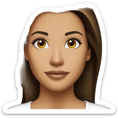 3/4 face, contrasted, shadow, light, Eva Longoria expression, standing from a distance, thin nose, brunette woman, hazel eyes, long eyelashes, dark shoulder shaded hair, white t-shirt, jeans, white sneakers sticker