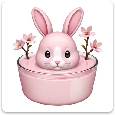 Sakura pudding shaped like a rabbit with cherry blossom accent sticker