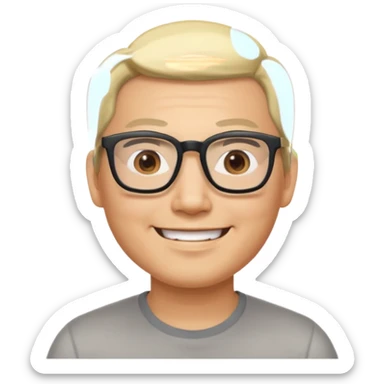35-year-old Asian man consultant, smiling eyes, short blond hair slicked back, big glasses sticker