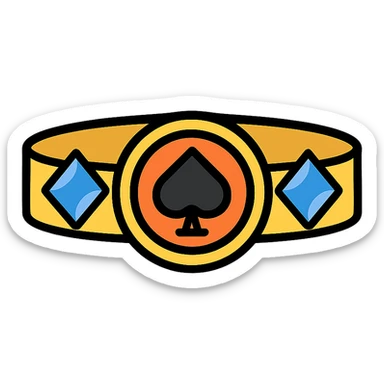 poker bracelet with diamonds and spade emblem, lineal color icon style, black outlines sticker