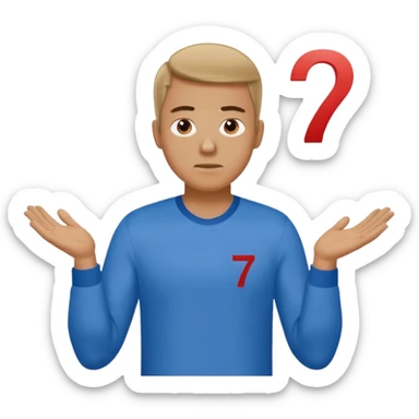 Man shrugging with the number 6 above his left hand and the number 7 above his right hand sticker
