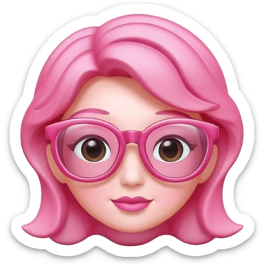 A 3D cartoon rose-pink spectacle with glossy curved frames and soft reflections, feminine Memoji-style rendering. sticker