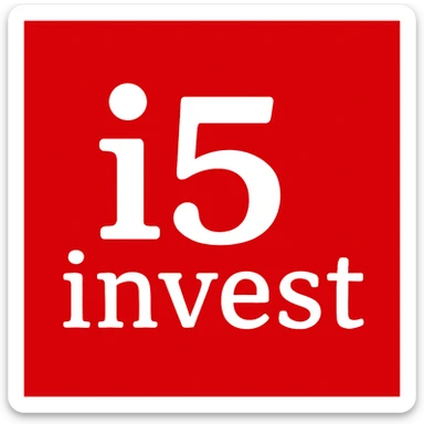 Create a simplified emoji version of the i5invest logo. Keep the red background and white 'i5 invest' text. The design should be clean, recognizable, and in a square format suitable for emoji use. sticker