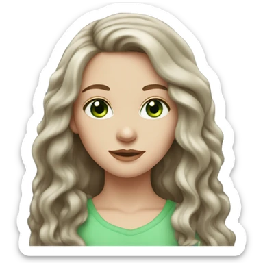 White girl with bright green eyes and long dark brown wavy hair sticker