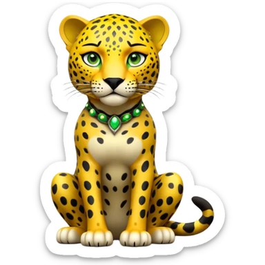 cinematic-jaguar-realistic-full-body-sitting-emoji,-sleek-powerful-frame-poised-for-action,-yellow-fur-adorned-with-bold-black-rosettes,-head-tilted-dramatically,-piercing-green-eyes-locked-onto-its-prey,-simplified-yet-realistic-focused-features,-highly-detailed,-glowing-with-an-almost-sarcastic-glow sticker