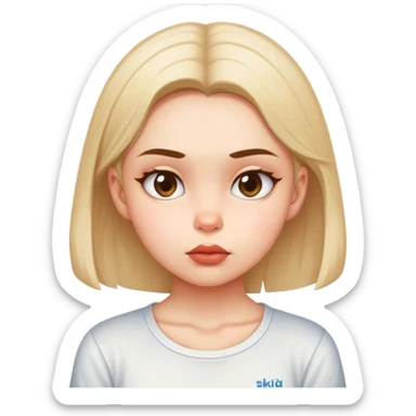 girl wearing shirt that says ''skibidi mew'' while sucking in cheeks reveling cheekbones  sticker