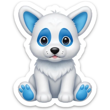 A stuffed animal dog with a blue nose white ears with blue inside the ears blue feat sticker