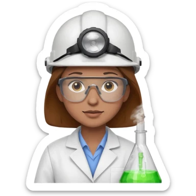 Ingeniera quimica con delantal, casco de seguridad y gafas de seguridad, castaña de ojos claros sticker