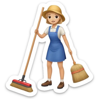 person sweeping the floor with a broom, cheerful and tidy sticker