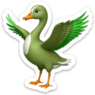 Emoji of a running goose with a very long neck and two legs. Use the shape of 🪿 but color the entire goose bright green (#39C700). Make sure the neck, body, wings, and legs are fully green, like a white goose dyed completely green, with no white parts. sticker