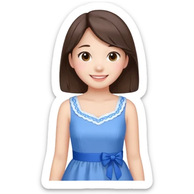 Korean girl in blue and white brunette girl in light prink dresses smiling sticker