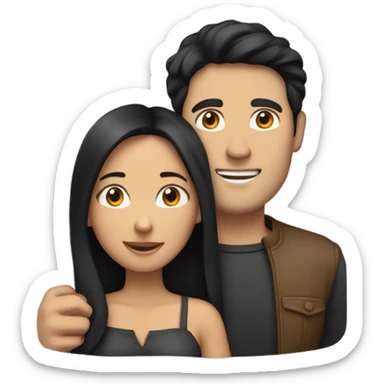creates an emoji of a couple: the fair-haired man with black hair and the dark-haired woman with brunette hugging each other sticker
