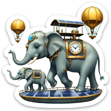 solarpunk steam-punk - surreal elephants from Salvador Dali's paintings in a dreamscape sticker