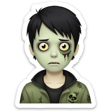 boy zombie with black hair, emo hairstyle covering one eye sticker