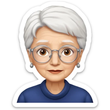 Create me emoji of an old lady. mid-size white hair to left side. Square glasses. Brown eyes. sticker
