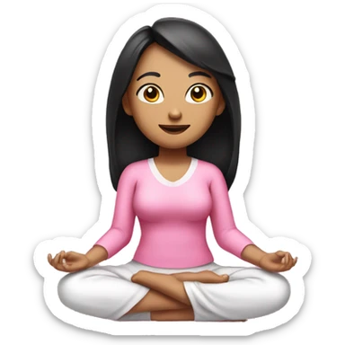 a girl in pink clothes with black hair with white skin sits in the lotus position sticker
