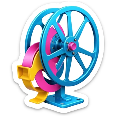 Bright, colorful icon symbolizing Animation and Motion Design with a transparent background. Include a dynamic motion effect, such as a spinning film reel or a stylized character in motion. Use vibrant colors like neon blue, pink, and yellow, with a modern, techy feel.  sticker