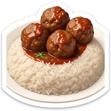 Kofte Cinematic Realistic Kofte Dish Emoji, depicted as spiced meatballs served alongside a portion of fragrant rice, rendered with rich textures and warm, appetizing lighting. sticker