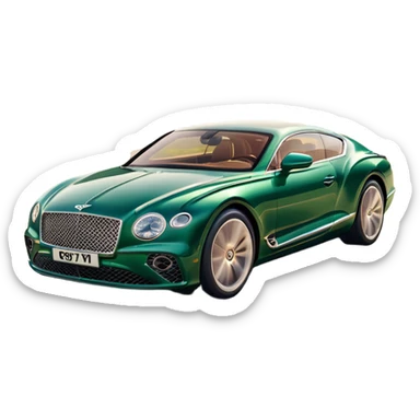 Bentley Continental GT (2022) – cinematic-realistic Bentley Continental GT emoji, its deep emerald green paint reflecting the golden hour sunlight as it cruises along a coastal highway. The roar of its W12 engine builds as it accelerates, the plush leather interior offering an unmatched blend of luxury and performance. sticker