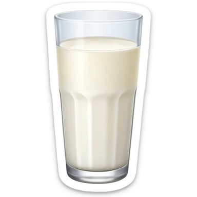 the drink is only milk white, The bottom and mouth of the glass are the same width and thin a toll, There is only white liquid inside, photo realistic, like a third from left sticker