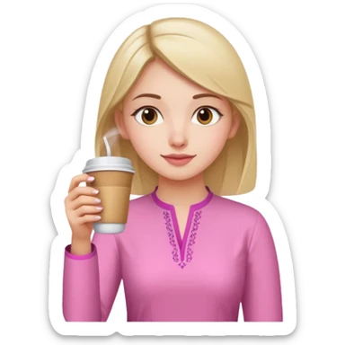 a pretty bratz fair girl wearing a pink kurti, drinking takeaway coffee sticker