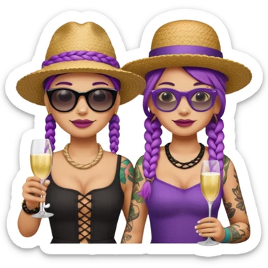 tattoed glassess fat venice gondolier with iconic hat woman purple braided hair sticker