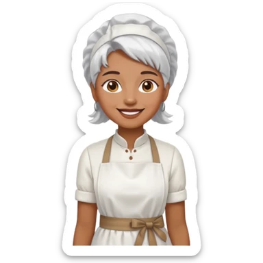 woman, brown skin, white hair, with apron sticker