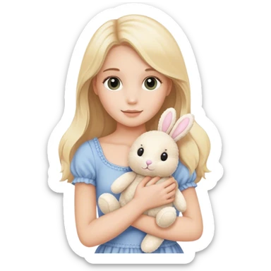 pretty blonde model holding a jellycat bunny stuffed animal sticker