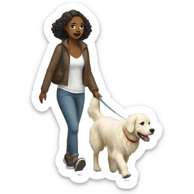 Woman walking a white golden retriever sticker