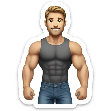 white man, brunette hair, bodybuilder, muscular body sticker