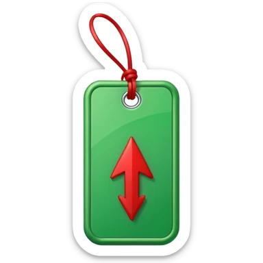 Tag vermelha com uma flecha pra cima verde do lado sticker