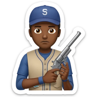 Un moreno con una pistola y grosero y una gorra sticker