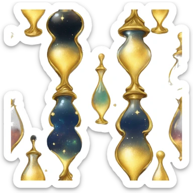 Gilded sparkling shimmering hourglass nebula galaxy golden sticker