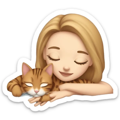 extremely light skin girl with light brown hair sleeping with cute bengal cat sticker