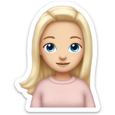 Pretty blue eyed white girl with light pink sweater reading cozy sticker