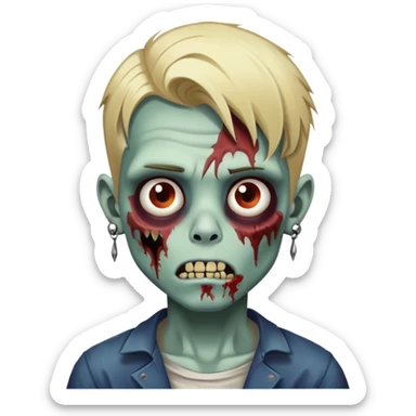 zombie boy with medium length blonde hair piercings feminine sticker
