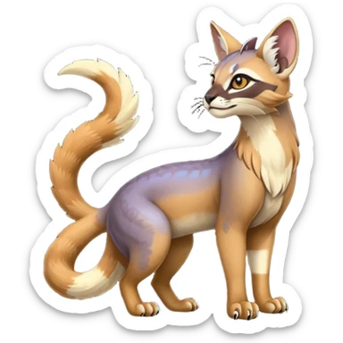 Colorful dark tropical tribal glorious iridescent divine exotic cute cool beautiful beautiful fantasy-caracal-civet-genet-sergal-vernid-Gryphon-Cacomistle-Trico-oncilla-animal-Fakémon-hybrid-fursona (full body) sticker