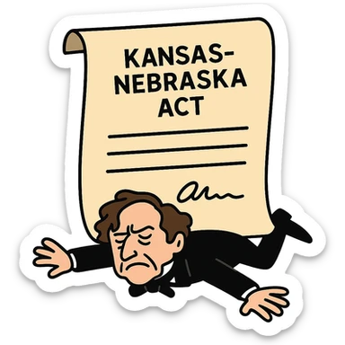 flat toon style Kansas-Nebraska Act as a cartoon document flattening Franklin Pierce sticker