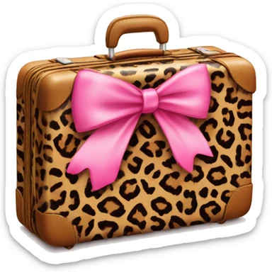 Leopard print suitcase with 2 pink bows sticker