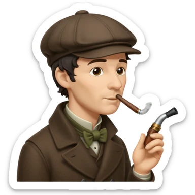 A side view of Sherlock Holmes wearing a deerstalker hat and smoking a pipe sticker