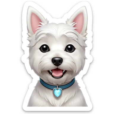 Cinematic Comical West Highland White Terrier Portrait Emoji, Head tilted dramatically with an exaggeratedly shocked or amused expression, featuring a sleek, pristine white coat with perky ears and wide, expressive dark eyes filled with playful disbelief, Simplified yet hilariously expressive features, highly detailed, glowing with a slightly sassy glow, high shine, dramatic yet playful, stylized with an air of cheeky mischief, bright and endearing, soft glowing outline, capturing the essence of a spirited and over-the-top companion, so meme-worthy it feels like it could side-eye its way into internet fame instantly! sticker