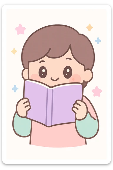 person hiding behind a book, peeking out with a bashful look, cute style, adorable and shy sticker